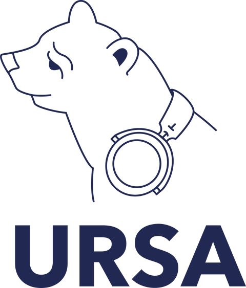 URSA bear logo, blue, no background