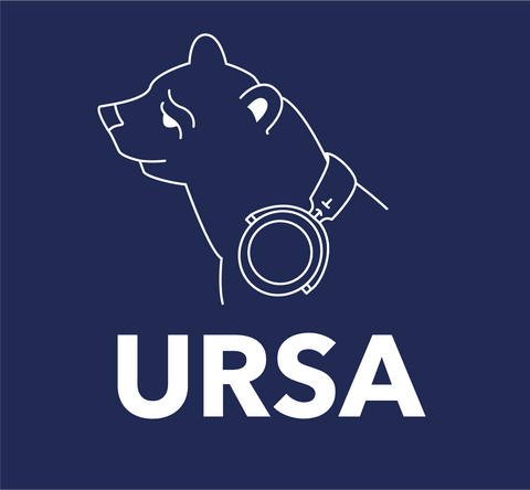 URSA bear logo, blue background