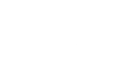 URSA Straps logo, white, no background
