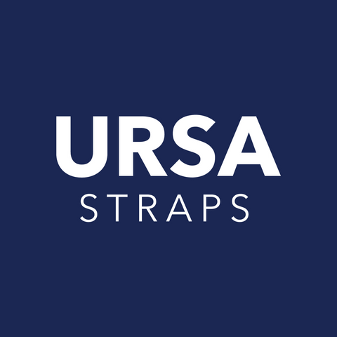 URSA Straps logo, white on blue square background